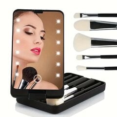 Travel Makeup Brush Set LED-valo peili 5 Makeup Brush Sets lahjoja varten musta musta hinta ja tiedot | Meikkisiveltimet ja meikkisienet | hobbyhall.fi