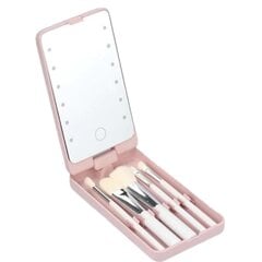 Travel Makeup Brush Set LED-valo peili 5 Makeup Brush Sets lahjoja vaaleanpunainen vaaleanpunainen hinta ja tiedot | Meikkisiveltimet ja meikkisienet | hobbyhall.fi