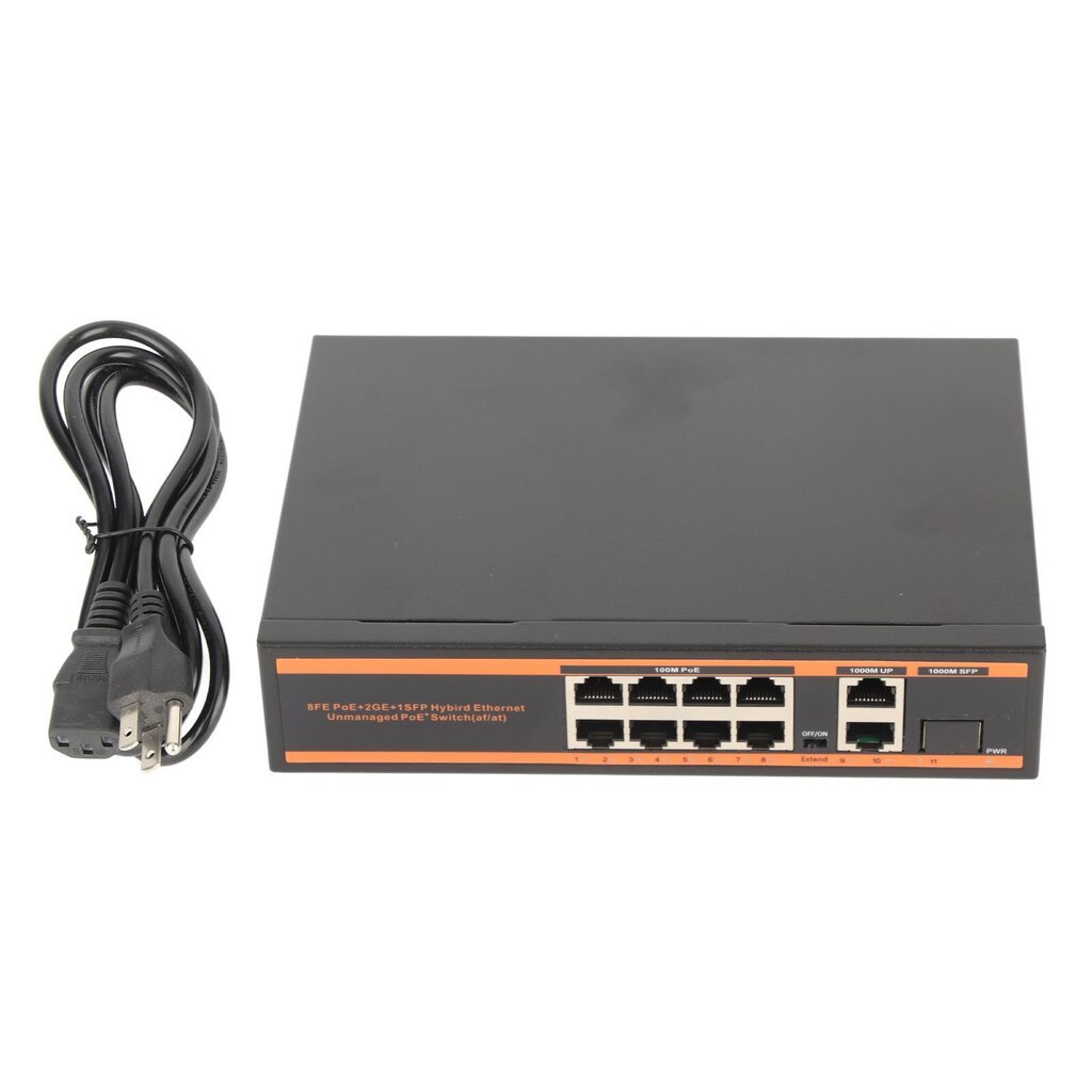 Poe Switch 100M 1000M 11Port Unmanaged 802.3af-yhteensopiva Gigabit PoE Switch verkkoverkkokameralle US Plug 100 - 240V hinta ja tiedot | Verkkokytkimet | hobbyhall.fi