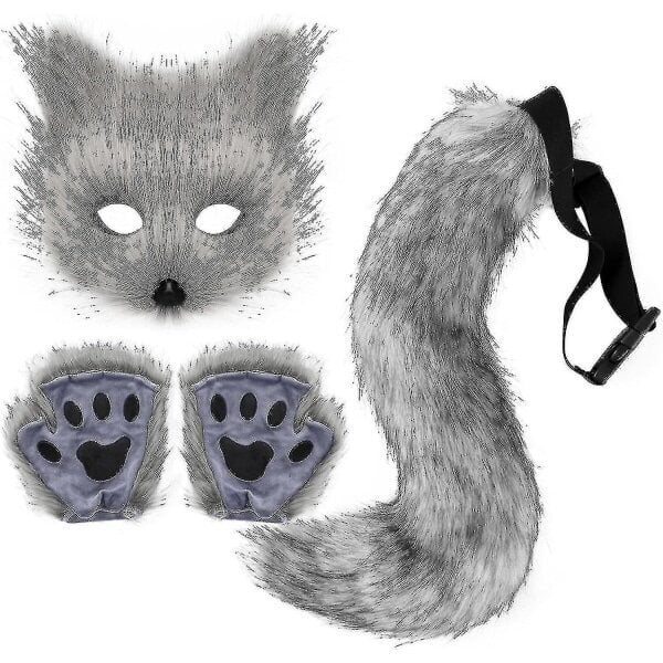 2024 Tekoturkista Fox Fox Tail Cat Was Cosplay-asusetti Pehmonaamio Pörröinen Tassu Käsineet Halloween Joulu hinta ja tiedot | Naamiaisasut | hobbyhall.fi