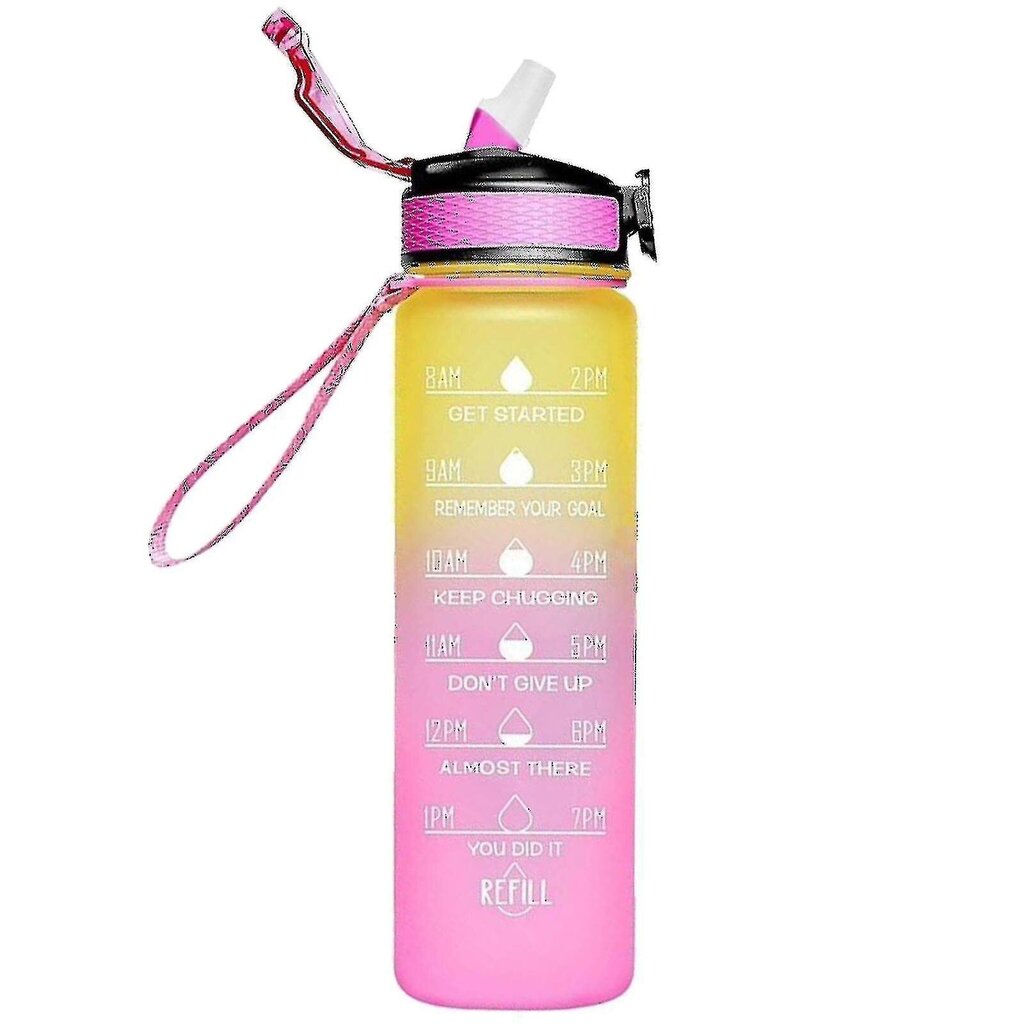 1000ml vapaa motivoiva urheilukannu, jossa on aikamerkintä Outdoor Fitness Mug Gradient Color Mug Outdoor Frosted vesipullo hinta ja tiedot | Juomapullot | hobbyhall.fi