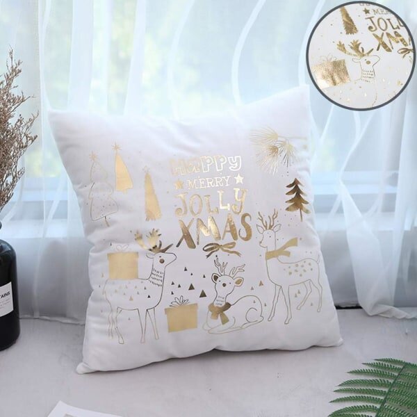 Joulutyynynpäällinen, 4 kpl Golden Snowflakes Christmas Happy koristeellinen sohvatyynyliina, 45*45cm Sunmostar hinta ja tiedot | Joulukoristeet | hobbyhall.fi