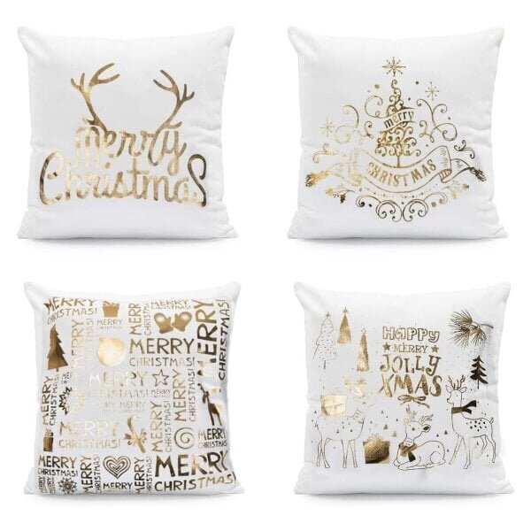 Joulutyynynpäällinen, 4 kpl Golden Snowflakes Christmas Happy koristeellinen sohvatyynyliina, 45*45cm Sunmostar hinta ja tiedot | Joulukoristeet | hobbyhall.fi