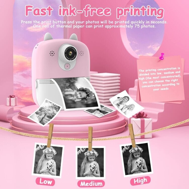 1200 W Pixel 2,4 tuuman Display Children Print Instant Camera Standard Blue hinta ja tiedot | Kamerat | hobbyhall.fi