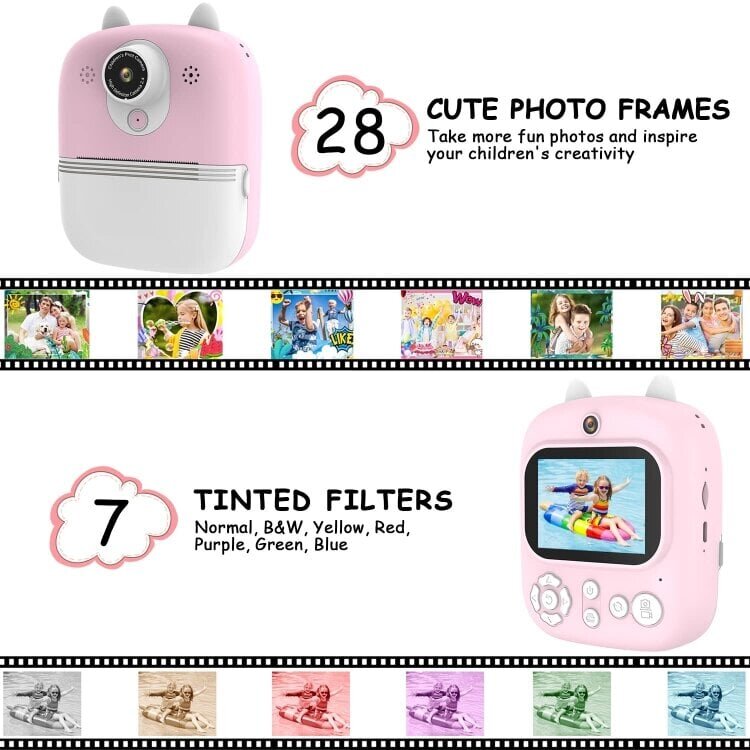 1200 W Pixel 2,4 tuuman Display Children Print Instant Camera Standard Blue hinta ja tiedot | Kamerat | hobbyhall.fi