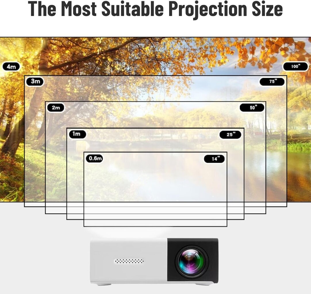 Miniprojektori, yhteensopiva HDMI:n, USB:n, äänen, TF-kortin, AV:n ja kaukosäätimen kanssa, mustavalkoinen hinta ja tiedot | Projektorit | hobbyhall.fi