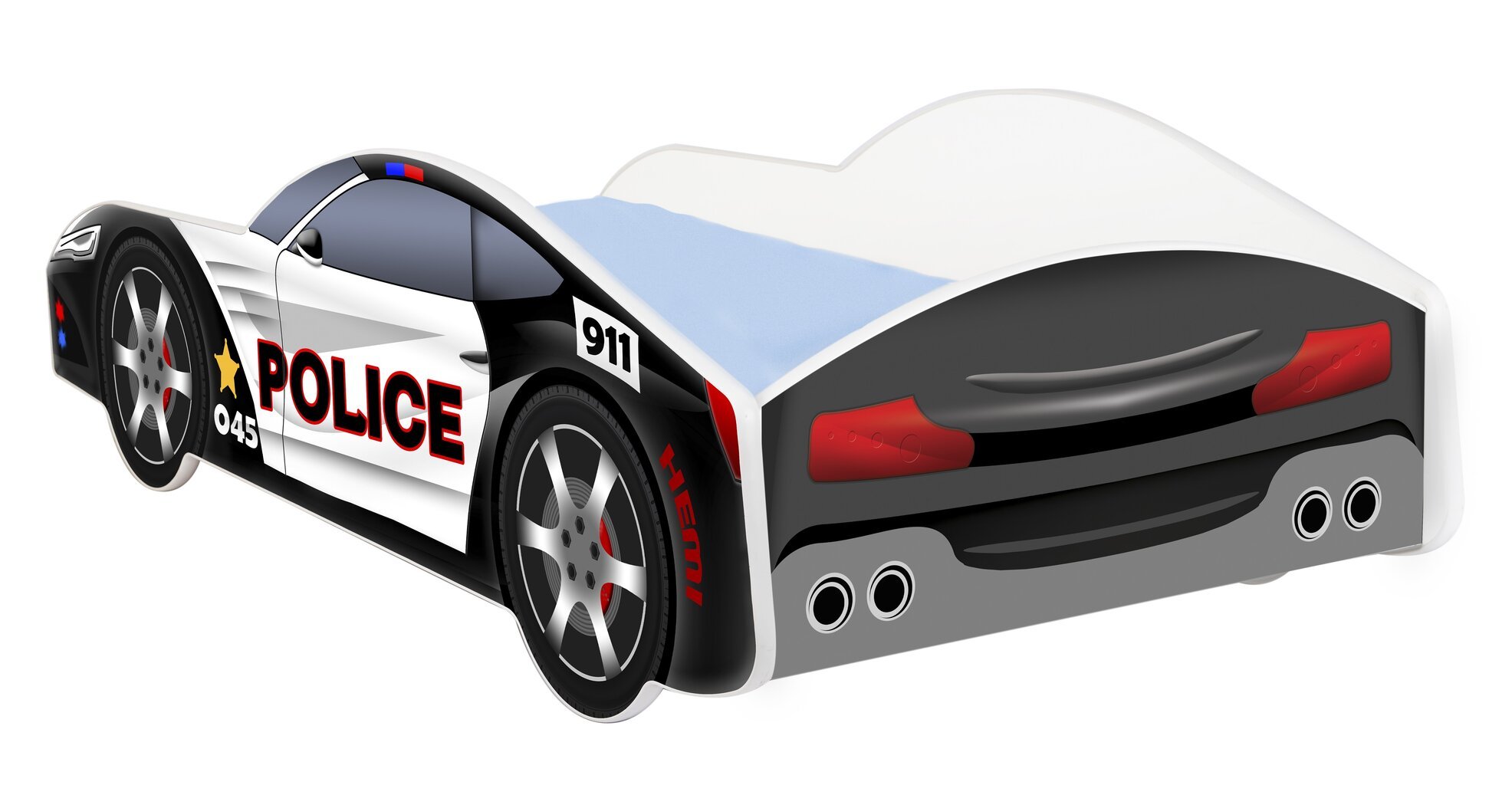 Sänky patjalla Auto BED-POLICE-1, 140x70, musta/valkoinen hinta ja tiedot | Lastensängyt | hobbyhall.fi