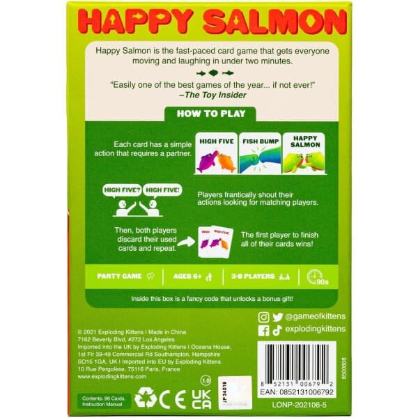 Happy Salmon by Exploding Kittens - Korttipeli aikuisille, teini-ikäisille ja lapsille - Hauskoja perhepelejä hinta ja tiedot | Lautapelit ja älypelit | hobbyhall.fi