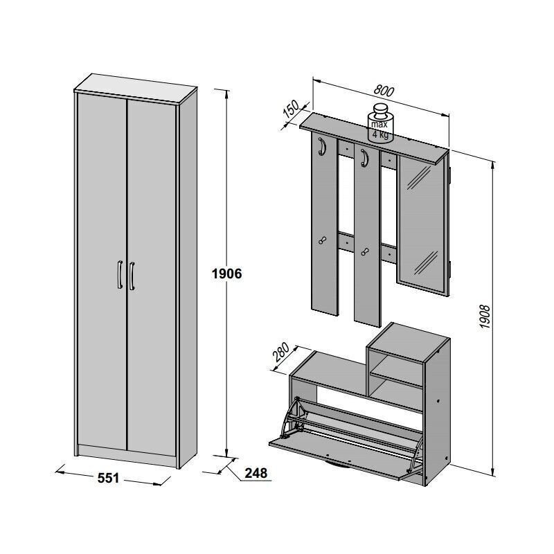 Niko 135 cm eteisryhmä, sonoma tammi hinta ja tiedot | Eteisen kalusteryhmät | hobbyhall.fi