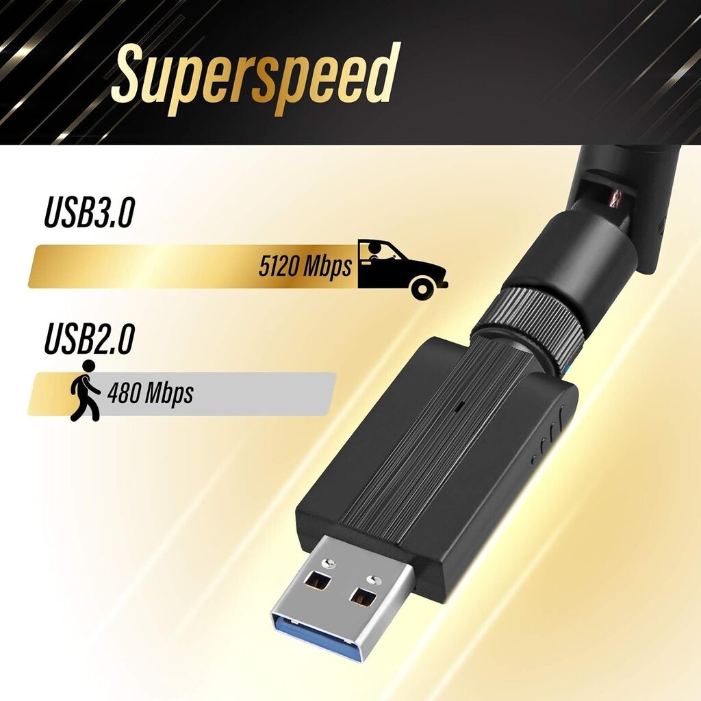 Sovittimet, USB-keskittimet, 1200M 802.11ac USB-WiFi-sovitin, nopea kaksikaistainen 2,4/5GHz Dongle PC:lle/kannettavalle hinta ja tiedot | Adapterit | hobbyhall.fi