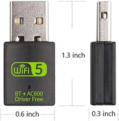 Sovittimet, USB-keskittimet, USB-WiFi Bluetooth-sovitin, 600 Mbps Dual Band 2,4/5GHz PC:lle/kannettavalle hinta ja tiedot | Adapterit | hobbyhall.fi