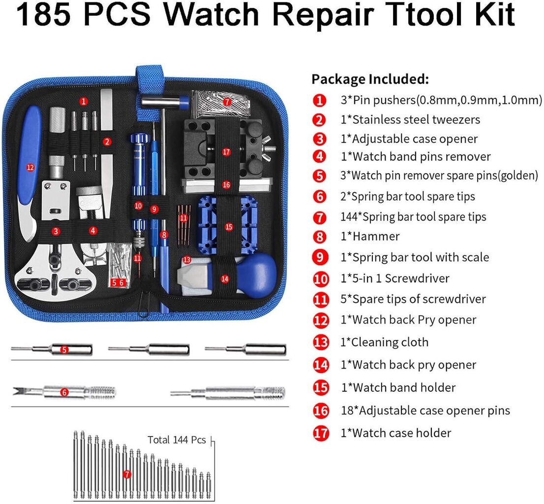 Käsityökalut, 185-osainen kellon korjaussarja, ammattimainen jousitanko-työkalusarja kantolaukulla hinta ja tiedot | Käsityökalut | hobbyhall.fi