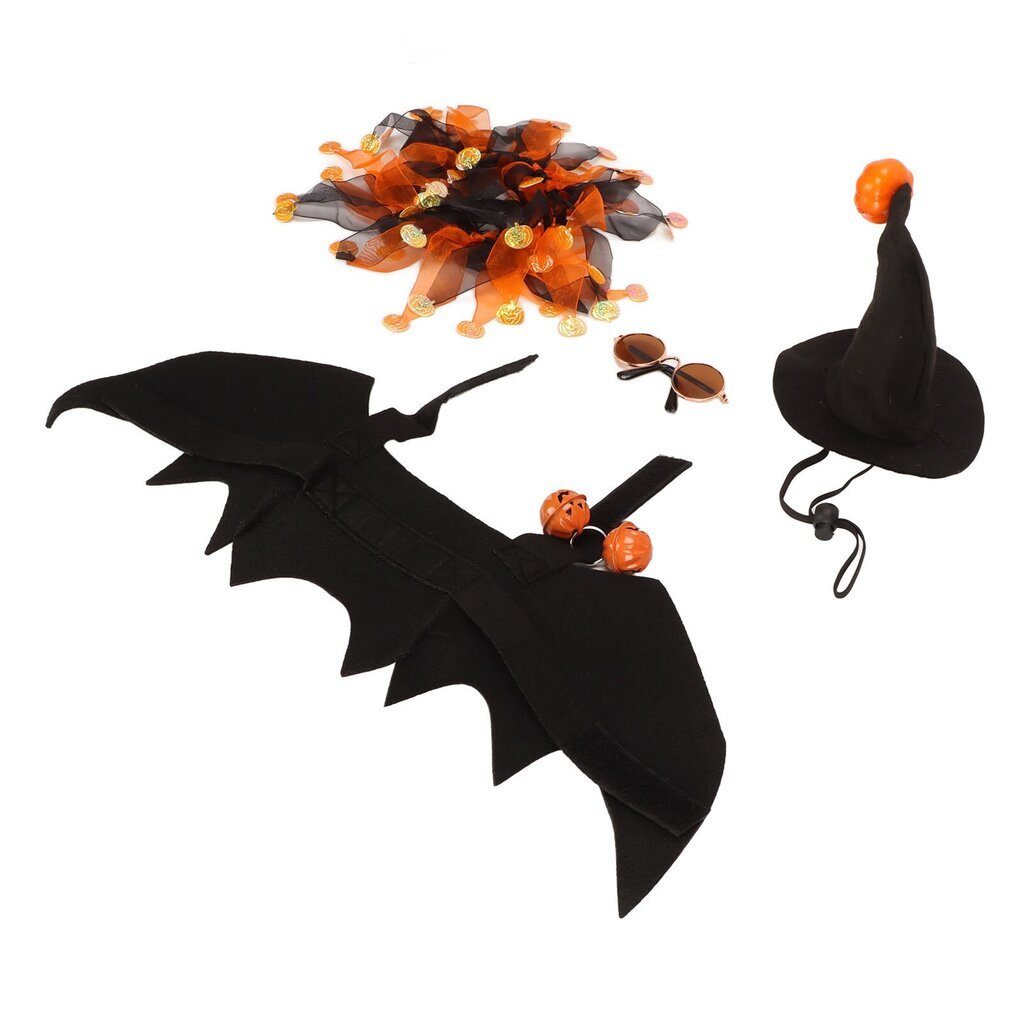 4 kpl Dog Bat Wings -asu Pumpkin Bell Bat Wings Cosplay-koiraasu Halloween kiitospäivän Cosplay-bileisiin hinta ja tiedot | Koiran vaatteet | hobbyhall.fi