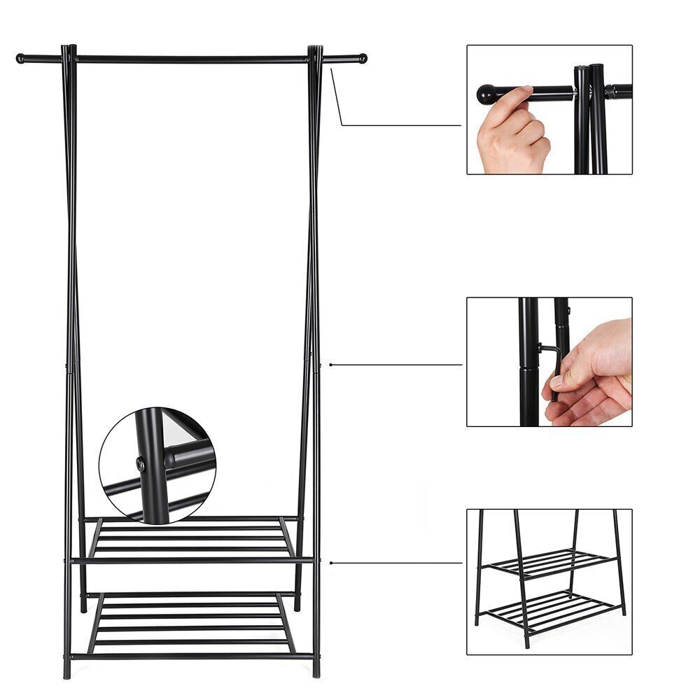 Vaateteline 87,5x41x155 cm, musta hinta ja tiedot | Naulakot | hobbyhall.fi