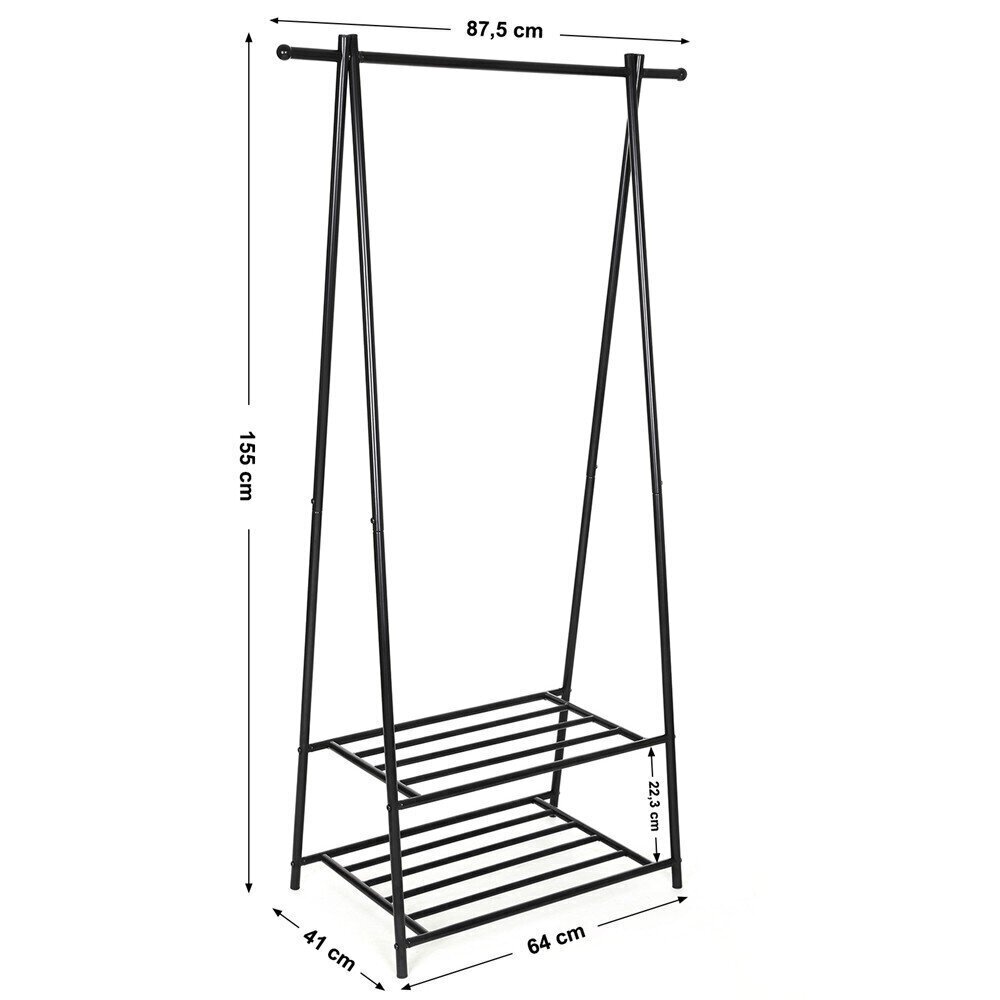 Vaateteline 87,5x41x155 cm, musta hinta ja tiedot | Naulakot | hobbyhall.fi