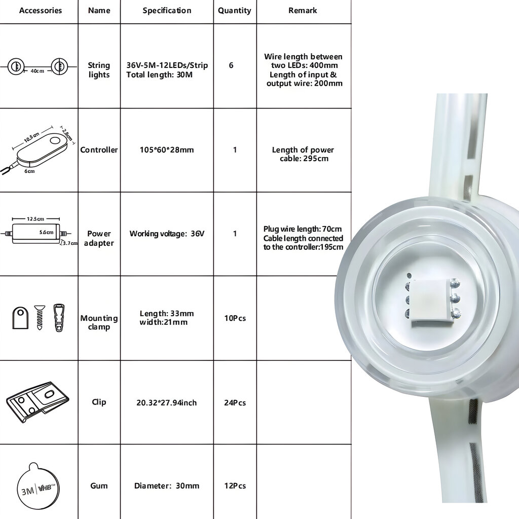 Ulkokäyttöön sopivat RGBIC-valot - 36V, 30m, 72 LEDiä, LIVMAN POL-Y01 hinta ja tiedot | Jouluvalot | hobbyhall.fi