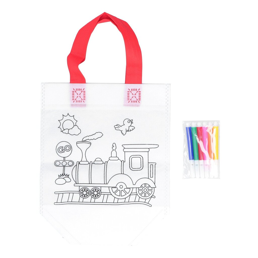 Tee-se-itse graffiti-kangaskassi Doodle Tote Non-woven Art -kangaskassi 6 värikynällä lasten junalle hinta ja tiedot | Taide- ja askartelutarvikkeet | hobbyhall.fi