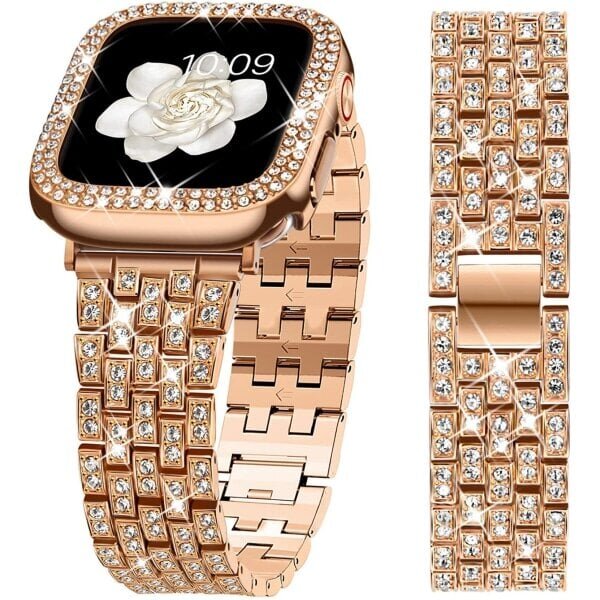 Yhteensopiva Apple Watch -ranneke kotelolla Series iwatch6/5/4/3/2/1, Bling Full Diamond Rhinestone Naiset Tyttö, Rosegold(40mm) hinta ja tiedot | Älykellojen ja aktiivisuusrannekkeiden lisätarvikkeet | hobbyhall.fi