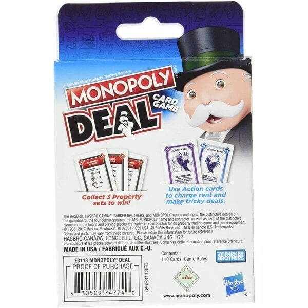 Hasbro Monopoly Deal Blue Box Englanninkielinen korttipeli Perhe Hauska Viihde Lautapeli Hauska Pokeri Pelikortit Lasten Lelu Vaaleanharmaa hinta ja tiedot | Lautapelit ja älypelit | hobbyhall.fi