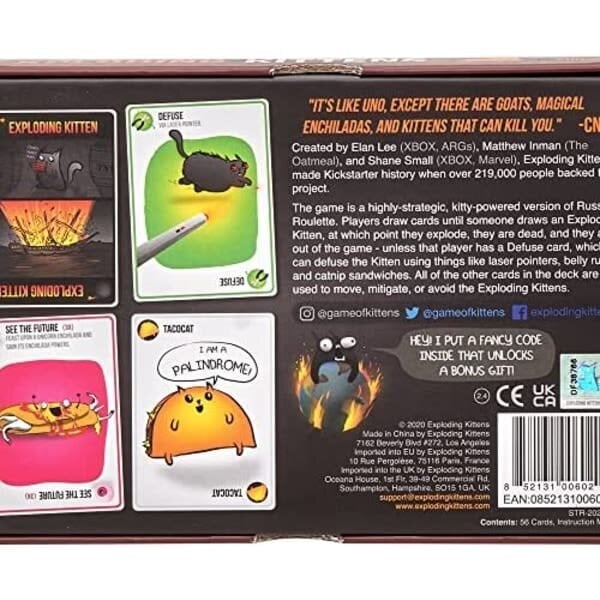 Exploding Kittens - korttipeli | Perheystävällinen juhlapeli | Venäläinen ruletti | englanti | Ikä 7+ | 2–5 pelaajaa[HK] hinta ja tiedot | Lautapelit ja älypelit | hobbyhall.fi