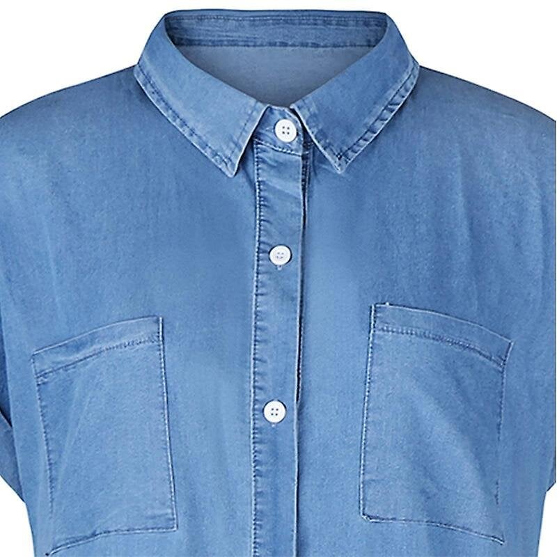 Naisten Denim Paita Lyhythihaiset Mekot Rento Löysä V-pääntie Midi Jean Mekko Tunika Distressed Button D hinta ja tiedot | Mekot | hobbyhall.fi