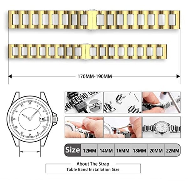 Kulta teräs ja valkoinen keraaminen kello rannekoru 18mm hinta ja tiedot | Miesten korut | hobbyhall.fi