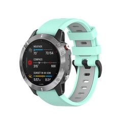 Kaksivärinen silikoninen kellonauha Garmin Fenix 6 / 5 - Syaani / Harmaa Green hinta ja tiedot | Älykellojen ja aktiivisuusrannekkeiden lisätarvikkeet | hobbyhall.fi