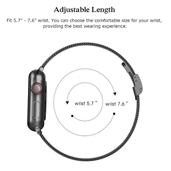 Silm Strap+ Kotelo Apple Watch -hihnalle 40mm 41mm 44mm 45mm 38mm 42mm Correa Metal Milanese Ranneke IWatch Series 3 4 5 6 SE 7 8 Musta Series 8 7 ... hinta ja tiedot | Älykellojen ja aktiivisuusrannekkeiden lisätarvikkeet | hobbyhall.fi