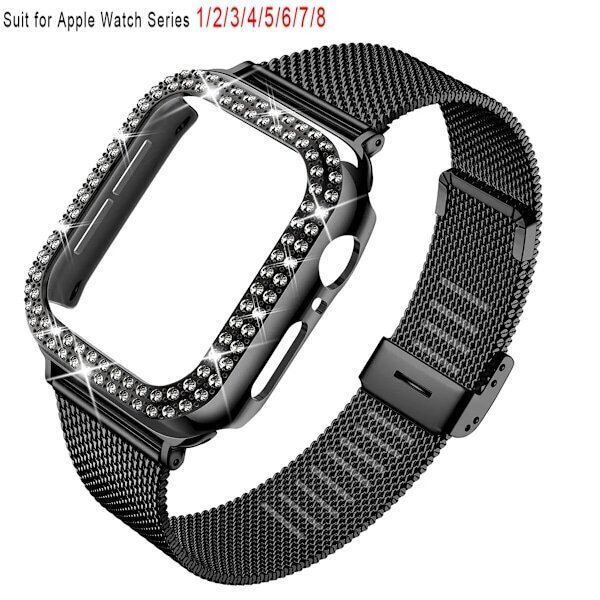 Silm Strap+ Kotelo Apple Watch -hihnalle 40mm 41mm 44mm 45mm 38mm 42mm Correa Metal Milanese Ranneke IWatch Series 3 4 5 6 SE 7 8 Musta Series 8 7 ... hinta ja tiedot | Älykellojen ja aktiivisuusrannekkeiden lisätarvikkeet | hobbyhall.fi