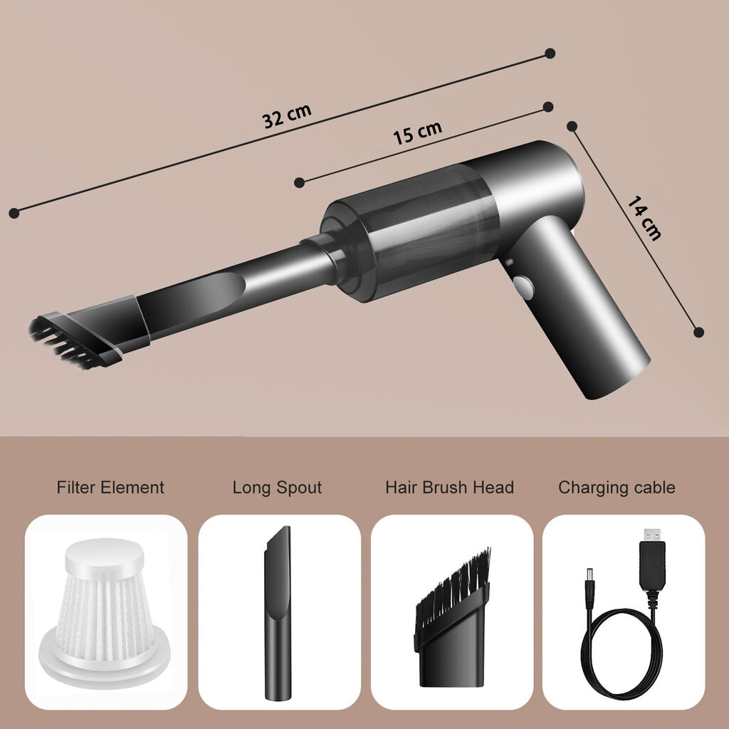 Kädessä pidettävä pölynimuri, suuritehoinen ladattava, kodin, toimiston ja auton siivoukseen (musta) hinta ja tiedot | Pölynimurit | hobbyhall.fi