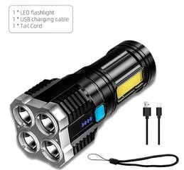 Kannettava tehokas 4 LED-taskulamppu COB-sivuvalolla 4-moodilla USB-ladattava taskulamppu retkeilytyökalun hakuvalo ulkokäyttöön hinta ja tiedot | Retkilamput | hobbyhall.fi