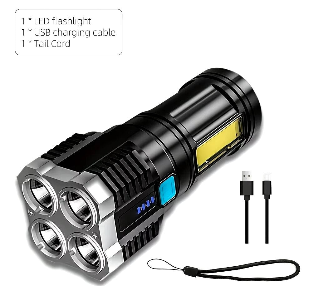 Kannettava tehokas 4 LED-taskulamppu COB-sivuvalolla 4-moodilla USB-ladattava taskulamppu retkeilytyökalun hakuvalo ulkokäyttöön hinta ja tiedot | Retkilamput | hobbyhall.fi