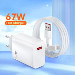 67 W USB GaN Laturi Pikalataus 3.0 Puhelinsovitin EU Plug iPhonelle Samsung Xiaomi Huawei Pikalataus puhelimen seinälaturi hinta ja tiedot | Paristolaturit | hobbyhall.fi