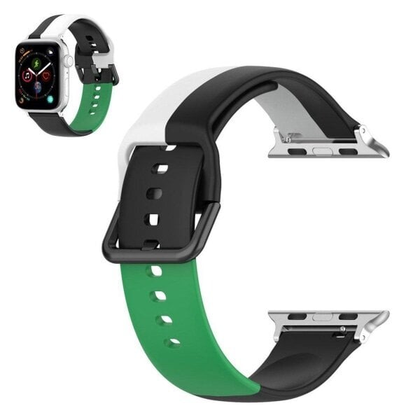 Apple Watch Series 6 / 5 40mm kolmivärinen silikoninen ranneke - Musta / Valkoinen / Vihreä Multicolor hinta ja tiedot | Älykellojen ja aktiivisuusrannekkeiden lisätarvikkeet | hobbyhall.fi