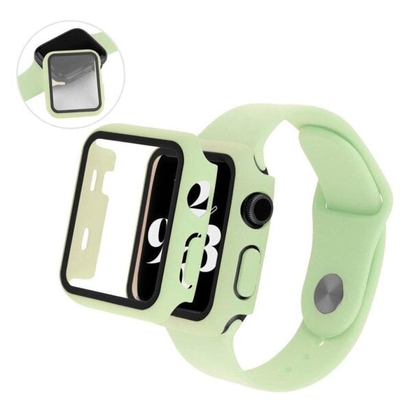 Apple Watch Series 3/2/1 38mm suojus karkaistulla lasilla + kellonauha - Vaaleanvihreä Green hinta ja tiedot | Älykellojen ja aktiivisuusrannekkeiden lisätarvikkeet | hobbyhall.fi