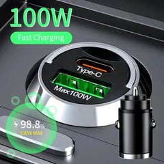 100 W USB-autolaturi, kaksiporttia, pikalatausautopuhelinlaturi iPhonelle Samsung Xiaomi Quick Charge 3.0 Type C -laturi autossa hinta ja tiedot | Paristolaturit | hobbyhall.fi