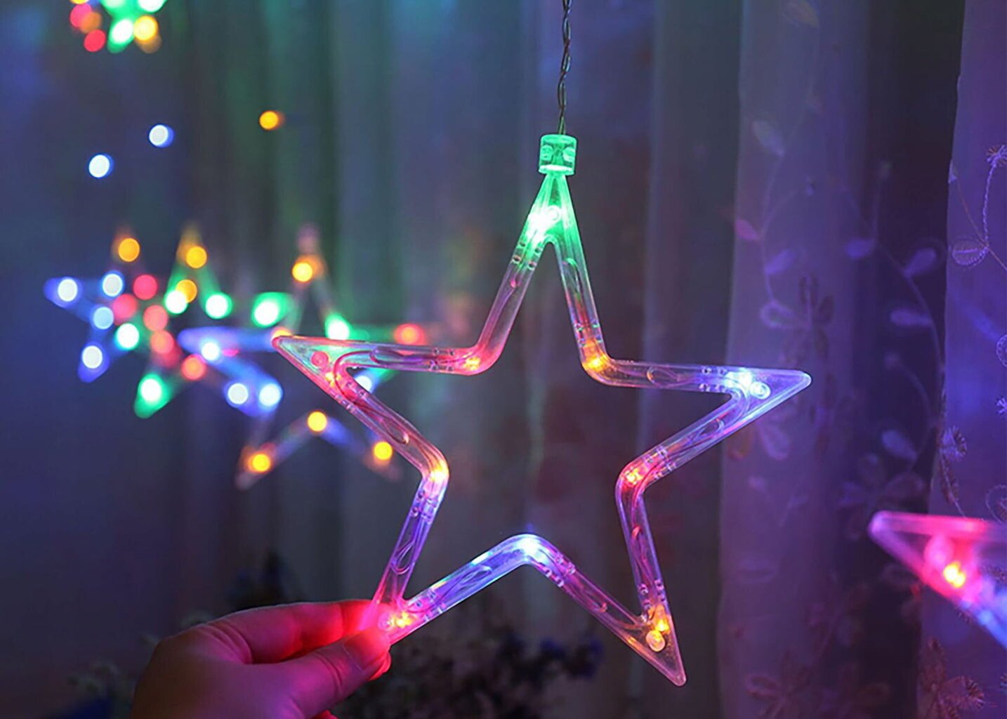 LED Garlianda - verho "Stars", monivärinen hinta ja tiedot | Jouluvalot | hobbyhall.fi