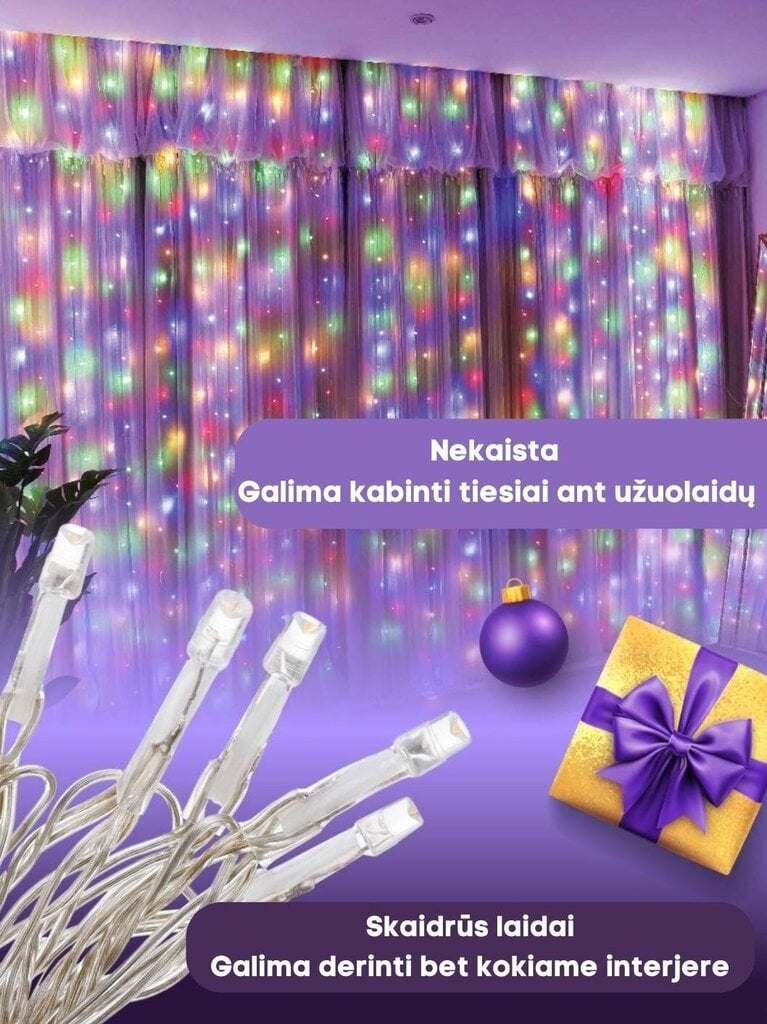 LED Garlianda - verho, monivärinen hinta ja tiedot | Jouluvalot | hobbyhall.fi