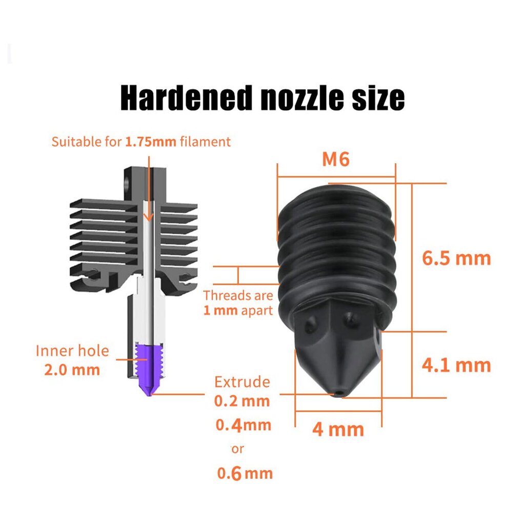 kpl karkaistua terästä suuttimet Bambu Lab 3D Printer Extruder Hotend Set 0,2 0,4 0,6 0,8 mm hinta ja tiedot | Auton pesutarvikkeet | hobbyhall.fi