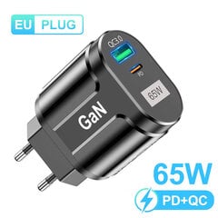 Black Style 65W GaN USB Laturi EU Plug Pikalataus Tabletti Kannettava USB C Quick Charge QC 3.0 Matkapuhelimen laturi Travel hinta ja tiedot | Paristolaturit | hobbyhall.fi