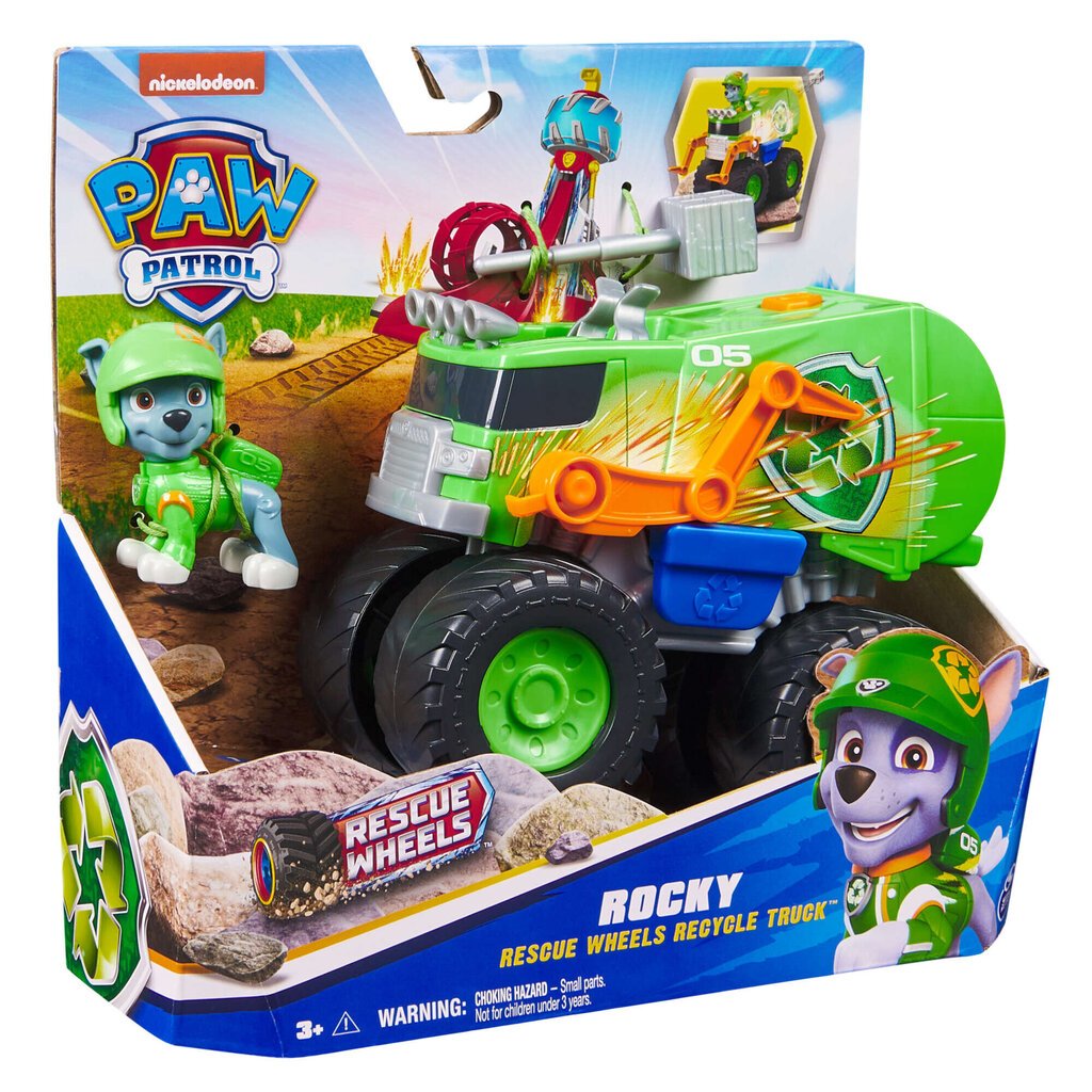 Paw Patrol Rescue Wheels roska-auto + Rocky figuuri hinta ja tiedot | Poikien lelut | hobbyhall.fi