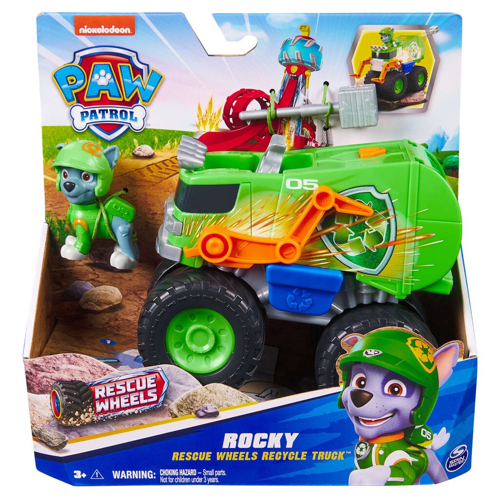 Paw Patrol Rescue Wheels roska-auto + Rocky figuuri hinta ja tiedot | Poikien lelut | hobbyhall.fi