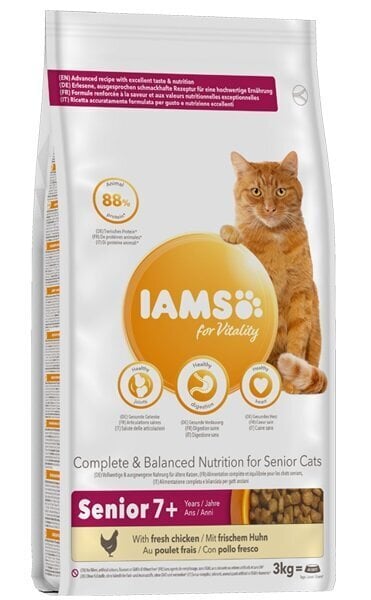 IAMS For Vitality Cat Senior kanan kanssa, 3 kg hinta ja tiedot | Kissan kuivaruoka | hobbyhall.fi