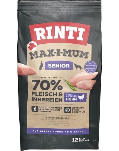 Rinti Max-I-Mum Senior kaikenrotuisille seniorikoiralle kanoilla, 12 kg hinta ja tiedot | Koiran kuivaruoka | hobbyhall.fi