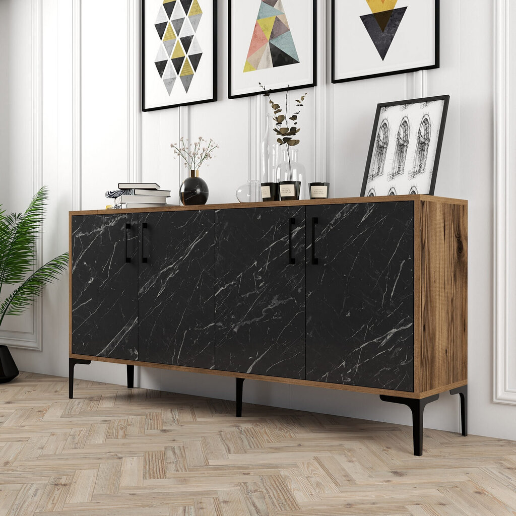 Senkki Kiev 160 - Walnut, Black Marble hinta ja tiedot | Sivupöydät | hobbyhall.fi