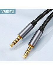 VRESTU VRESTU Jack 3.5 Audio Kaapeli Uros Uros 3.5mm Hifi Stereo Line Jack 3 5 PC Xiaomi Oneplus Kuulokekaiutin MP3 Kabeli Auto Aux Nylon Punottu Johto Harmaa hinta ja tiedot | Kaapelit ja adapterit | hobbyhall.fi