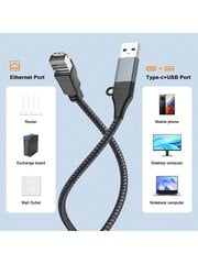 2in1 USB-C/USB 3.0 Ethernet-kaapeli tyyppi C RJ45 verkko-Internet LAN-sovitin, Gigabit, punottu, suoraan yhdistetty, Thunderbolt 4/3 yhteensopiva MacBook Air/Pron, XPS:n, IPhone 15 -sarjan, Galaxy S24-Grey kanssa hinta ja tiedot | Kaapelit ja adapterit | hobbyhall.fi