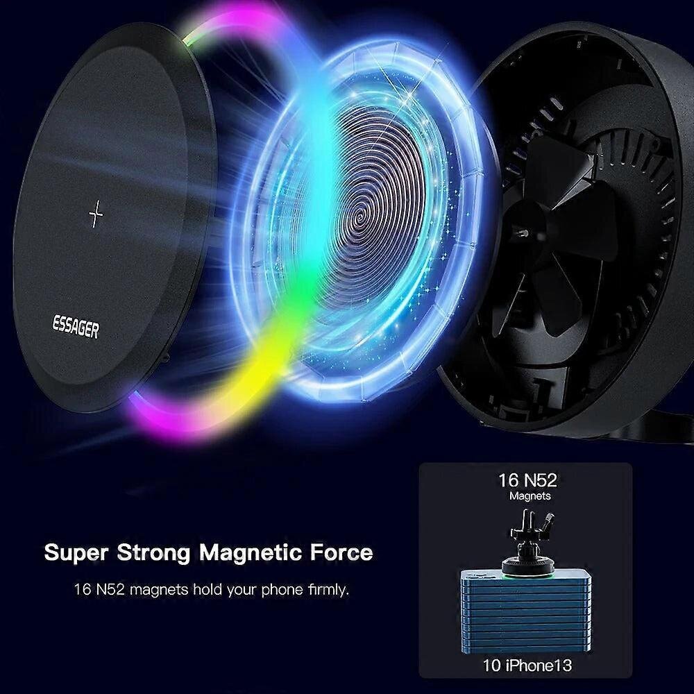 Rgb magneettinen autopuhelinteline ja 15w langaton laturi iPhone 14/13 Pro Max, Samsung-laitteille hinta ja tiedot | Puhelintelineet | hobbyhall.fi