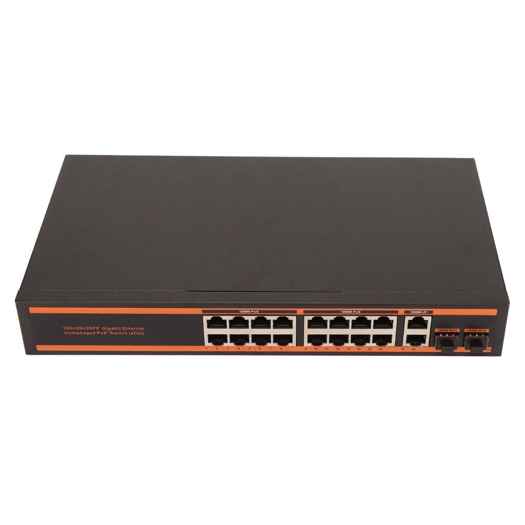 20 portin Gigabit PoE-kytkin 52V 300W 16 1000M POE-portti 2 1000M SFP-portit 2 1000M Uplink-portit Gigabit PoE-kytkin EU-pistoke 100?240V hinta ja tiedot | Verkkokytkimet | hobbyhall.fi