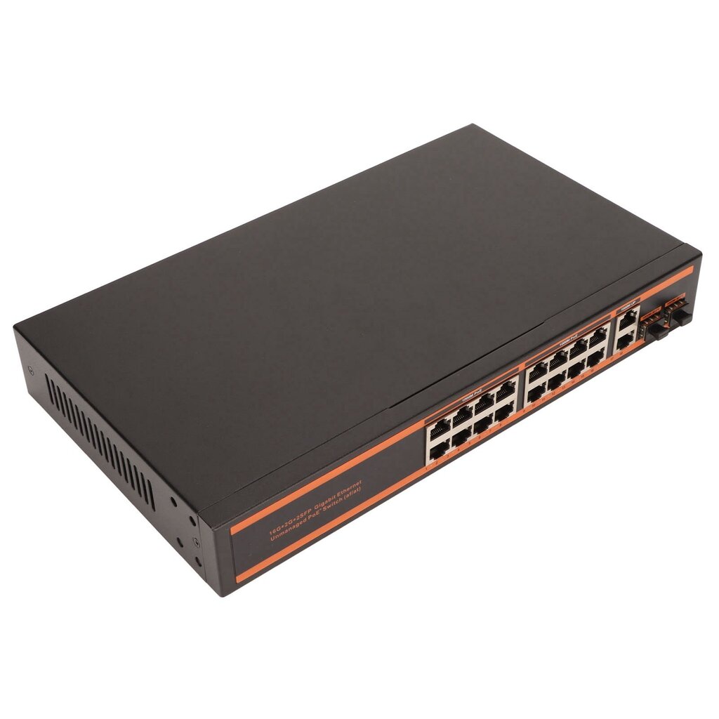 20 portin Gigabit PoE-kytkin 52V 300W 16 1000M POE-portti 2 1000M SFP-portit 2 1000M Uplink-portit Gigabit PoE-kytkin EU-pistoke 100?240V hinta ja tiedot | Verkkokytkimet | hobbyhall.fi